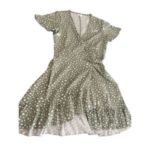 Naggoo Green Cream Wrap Tie Flare Sleeves Dress Women Floral Stylish size S